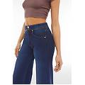pantaloni n. o. w. wide leg vita alta in jersey effetto denim dark jeans-yellow seam donna xx large