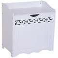 homcom mobiletto in legno portabiancheria bianco con decoro intagliato 55 x 34 x 58 cm