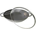 wok in ghisa per induzione colore grigio con maniglie e coperchio in vetro diam. 37cm