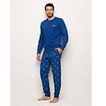 pigiama lungo da uomo in jersey di cotone con automobili funny / blu / m blu