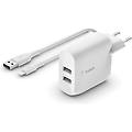 boost charge doppio caricabatteria da parete usb-a 24w con cavo usb-a-lightning 1mt bianco