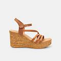 sandali da donna in pelle con zeppa marrone