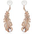 orecchini pendenti nice crystal pearl taglio misto piuma bianchi placcato color oro rosa os