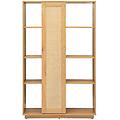 libreria separatrice con ripiani in finitura legno chiaro rovere e intreccio di rattan l100 cm