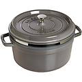 casseruola tonda in ghisa per induzione colore grigio con maniglie coperchio e cestello vapore diam.