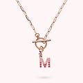 collana catena forzatina con pendente lettera pav&eacute; in cubic zirconia