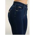 pantaloni capri effetto denim con 5 tasche denim indigo+beige seams donna small