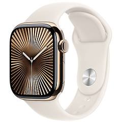 apple watch series 10 gps + cellular 42 mm smartwatch con cassa in titanio color oro e cinturino sport