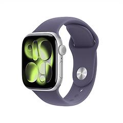 apple watch series 11 gps 42 mm cassa in alluminio argento con cinturino sport color lilla nebbia m/l