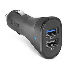 sbs caricabatterie accendisigari usb type-a car charger 12w dual black tecr2usb24afast