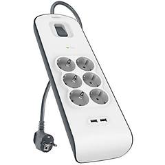 belkin - caricatore 2 4amp usb crg 6-outlet surge prot stri-bianco / grigio
