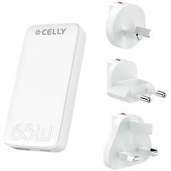celly caricabatterie da muro universale tc 65w con usb-c e usb-a bianco