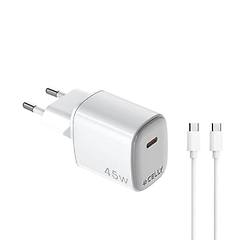 celly caricabatterie da rete usb-c gan 45w con cavo 2 metri bianco