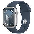 watch series 9 gps cassa 41mm in alluminio argento con cinturino sport blu tempesta s/m
