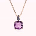 collana catena rolo con prisma gem quadrata e pav&eacute;