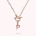 collana catena forzatina con pendente lettera pav&eacute; in cubic zirconia