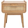 comodino con cassetto in legno massello chiaro e motivo a intreccio in rattan ath&egrave;ne