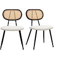 sedie design in tessuto effetto lana boucl&egrave; bianco metallo nero e rattan intrecciato (set di
