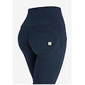 pantaloni push up wr. up vita alta e fondo flare in cotone blu navy donna large