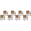 - set di 8 sedie da giardino in legno marrone chiaro cuscino a strisce blu sassari