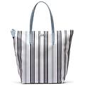 - borsa donna shopper l. 12. 12 righe verticali unica bianco blu