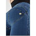 jeans denim scuro wr. up 7/8 a vita alta in fibra ecologica dark jeans-yellow seam donna extra