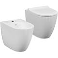 sanitari filo parete di colore bianco lucido e scarico rimless