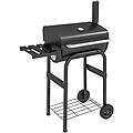 barbecue a carbone con coperchio. camino. ripiani e ruote nero