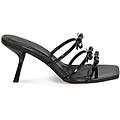 mules open toe donna nere in vernice con fiocchi tacco 7 cm