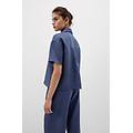 camicia manica corta in tela di lino the pure linen donna blu taglia l