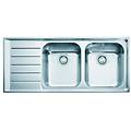 lavello integrato 2 vasche con gocciolatoio a sinistra neptune plus l 116 x l 51 cm argento