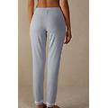pantalone lungo in modal con dettagli in pizzo donna azzurro taglia l