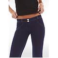 jeggings push up wr. up con vita bassa e fondo flare jeans scuro cuciture gialle donna extra large