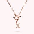 collana catena forzatina con pendente lettera pav&eacute; in cubic zirconia