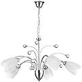 - lampadario moderno 5 luci in metallo cromato lucido con puntali in cristallo e vetri bianchi
