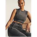 top cropped effetto denim decorato sulle spalle skyline denim black-seam black donna small