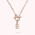 collana catena forzatina con pendente lettera pav&eacute; in cubic zirconia