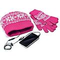 - kit cappello auricolari e guanti touchscreen per smartphone e tablet rosa