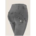 jeggings wr. up flare vita alta con bottoni e impunture medium grey denim-black seams donna small