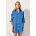 abito camicia in lino donna blu l