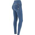 pantaloni push up wr. up effetto denim superskinny vita alta clear jeans-yellow seams donna xxs