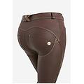 pantaloni wr. up in similpelle con vita alta bottoni e zip french roast donna extra large