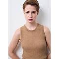 - tank top marrone in misto alpaca e lino regular fit donna cammello taglia xs