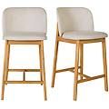 sgabelli da bar in tessuto effetto velluto beige testurizzato e legno chiaro h69 cm (set di 2)