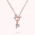 collana catena forzatina con pendente lettera pav&eacute; in cubic zirconia
