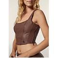 top corto a bustier in similpelle stampa animalier lucida animalier allover brown coated donna