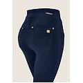 jeggings n. o. w. skinny vita alta con impunture decorative denim indigo+beige seams donna extra