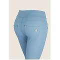 pantaloni n. o. w. skinny vita media in similpelle matt faded denim donna large
