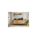 credenza in legno di acacia 150x40x76 laccato naturale / marmo scuro london #100