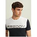 t-shirt colour block con stampa sulla spalla jet black-white uomo extra large